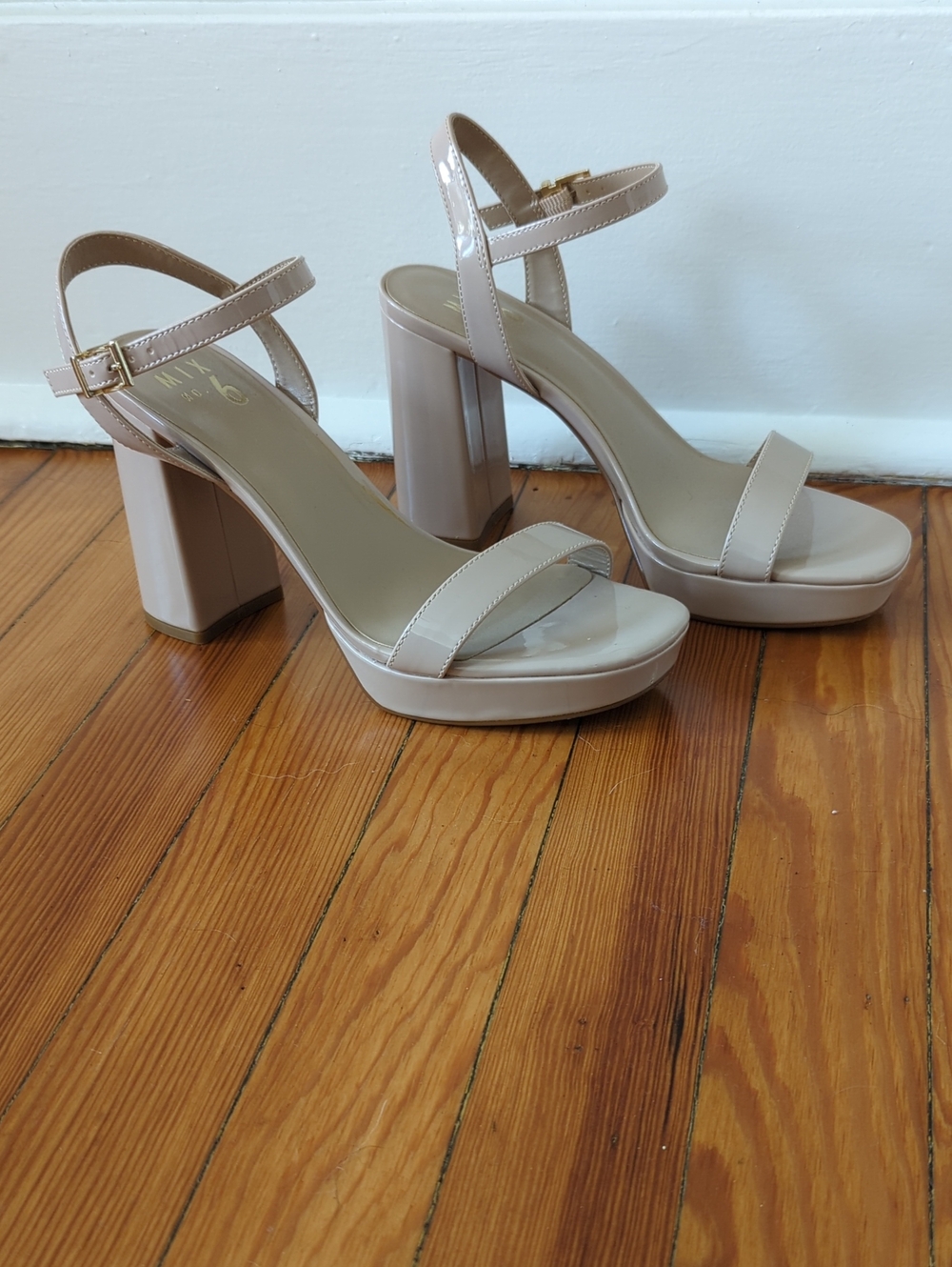 Mix No. 6 Nude Platform Block Heel Sandals with Ankle Strap